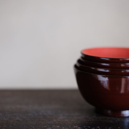 時代 外潤塗内朱漆布着 四ツ椀 (明治-大正)