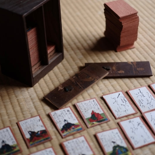 百人一首 彩色 時代歌留多 木箱付 (明治-大正時代)