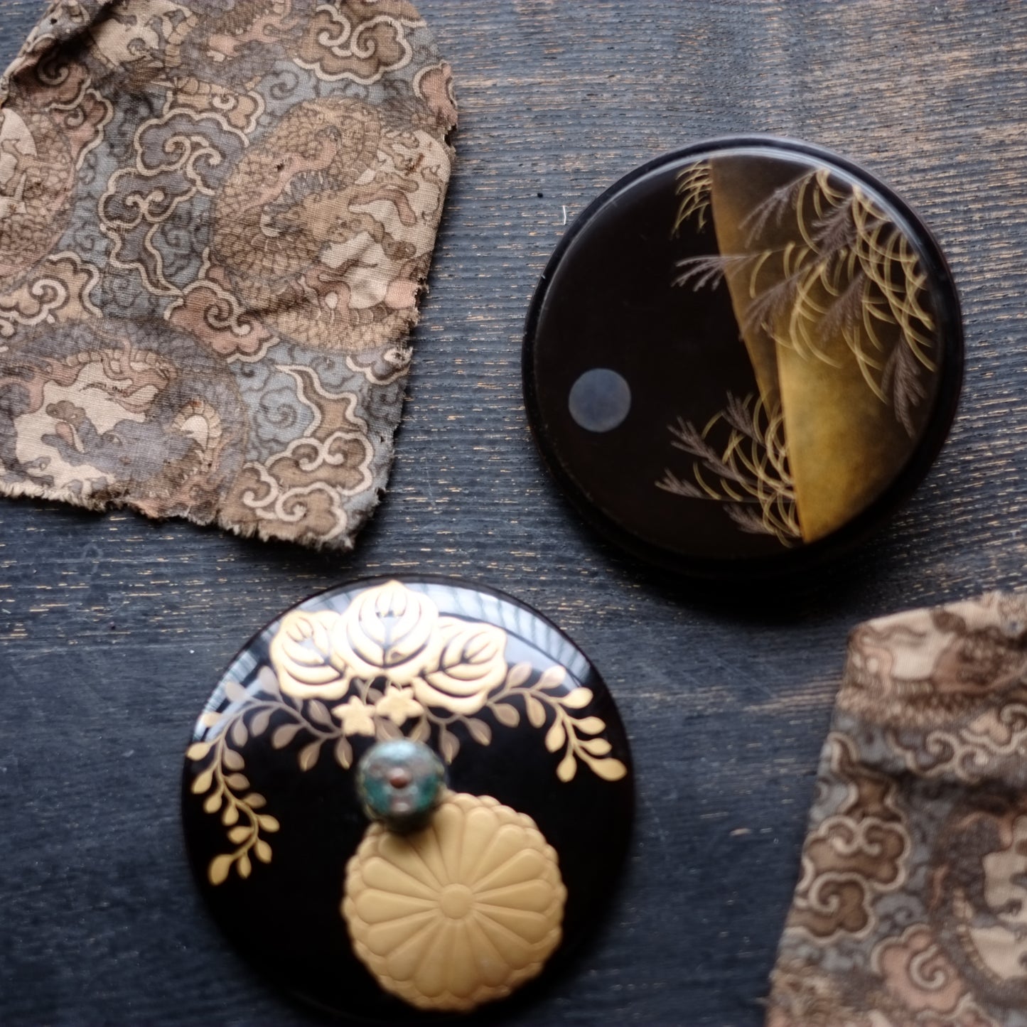 時代　研出蒔絵蓋　鉄銚子　対　燗鍋　時代箱付 (江戸時代)