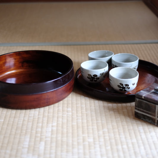 時代　茶櫃盆　茶碗　箸置　セット(昭和期)