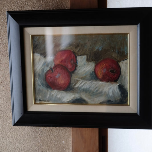 時代　林檎図　油絵絵画　額装品
