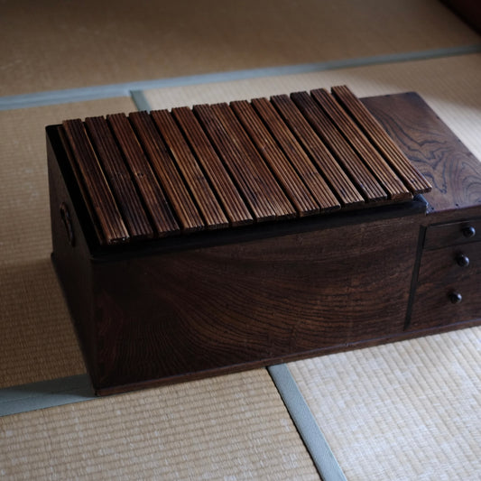 時代　蓋付　杢目江戸長火鉢　一式　（大正〜昭和初期頃）