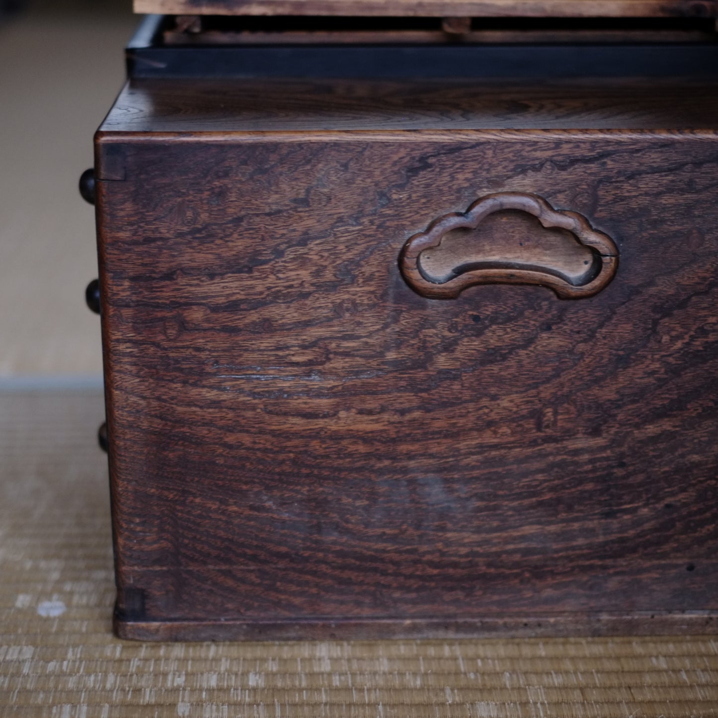 時代　蓋付　杢目江戸長火鉢　一式　（大正〜昭和初期頃）