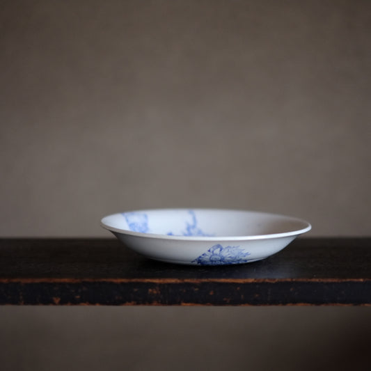 時代　フランス　白釉花草文　ソープディッシュ　(19世紀-20世紀頭)