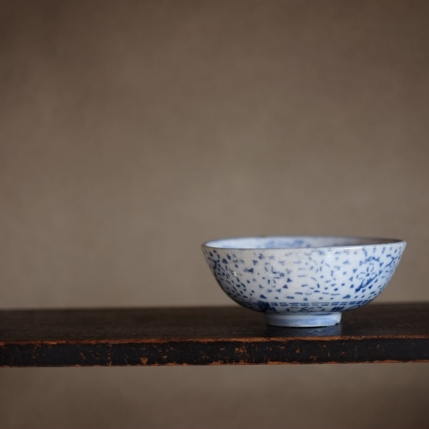 時代　四弁花型紙摺印判染付　鉢　茶碗 (明治時代)