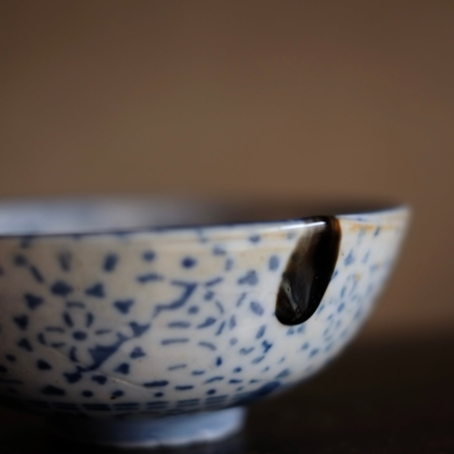 時代　四弁花型紙摺印判染付　鉢　茶碗 (明治時代)