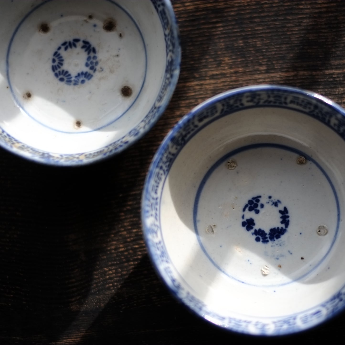 時代　寿福文紙摺印判染付　茶碗(明治時代19世紀末)