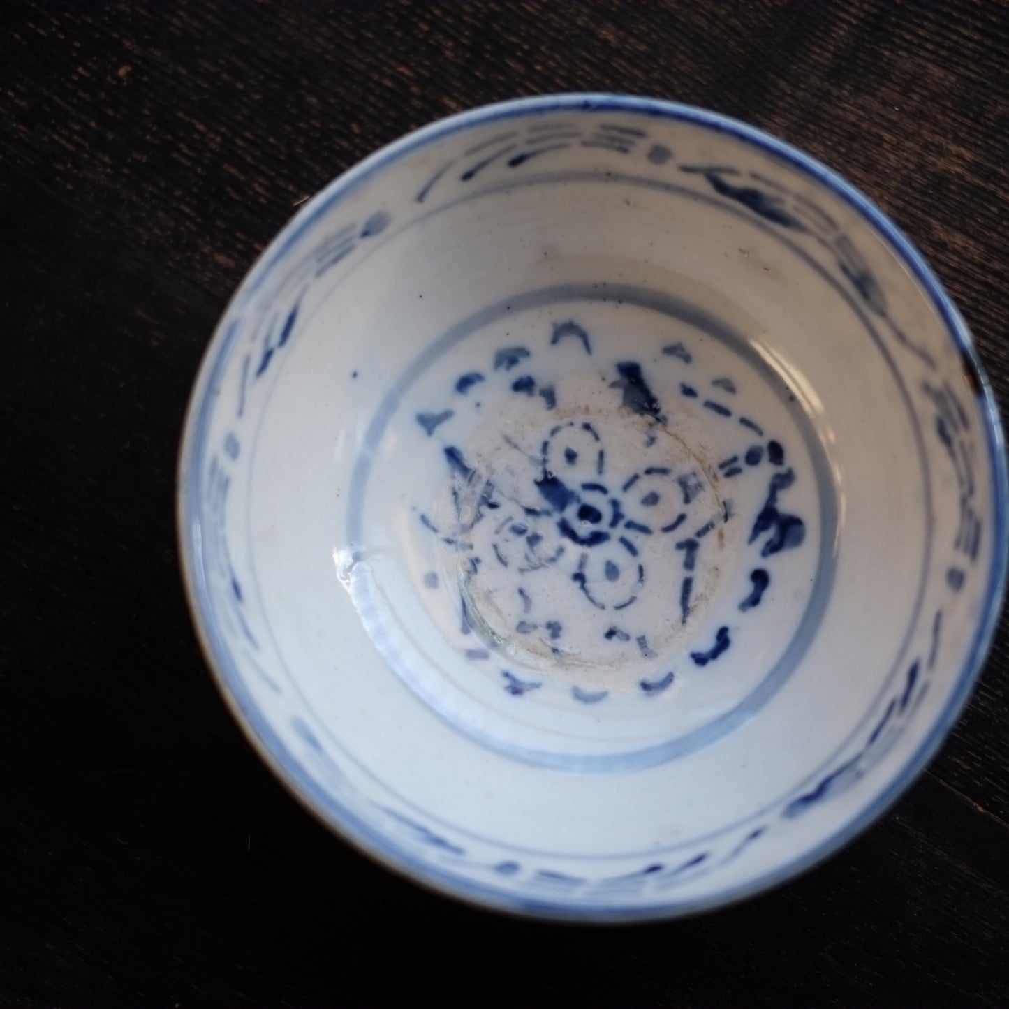 時代　四弁花型紙摺印判染付　鉢　茶碗 (明治時代)