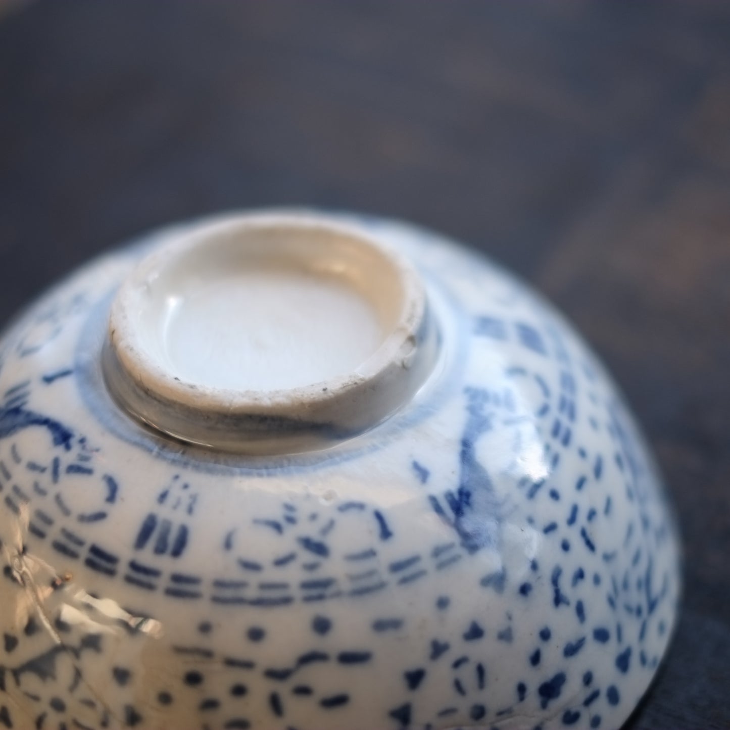 時代　四弁花型紙摺印判染付　鉢　茶碗 (明治時代)