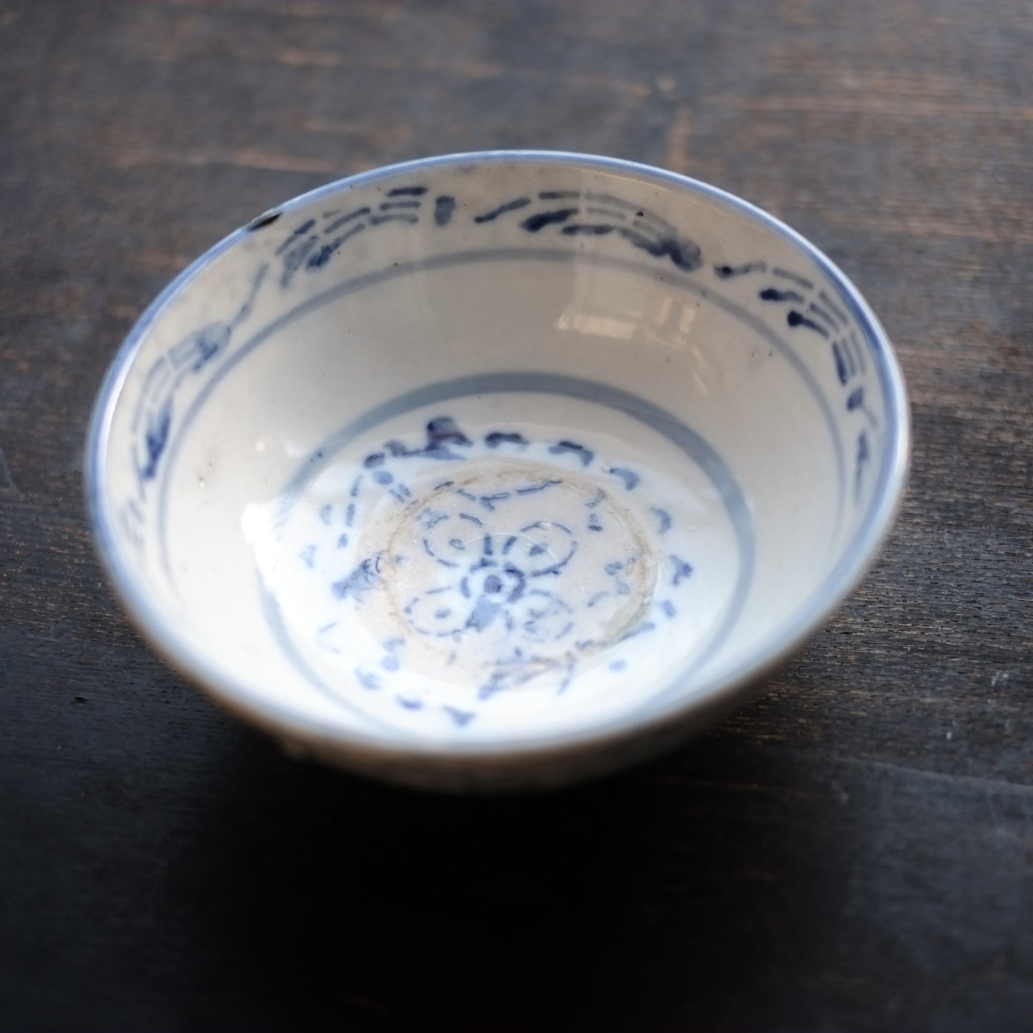 時代　四弁花型紙摺印判染付　鉢　茶碗 (明治時代)