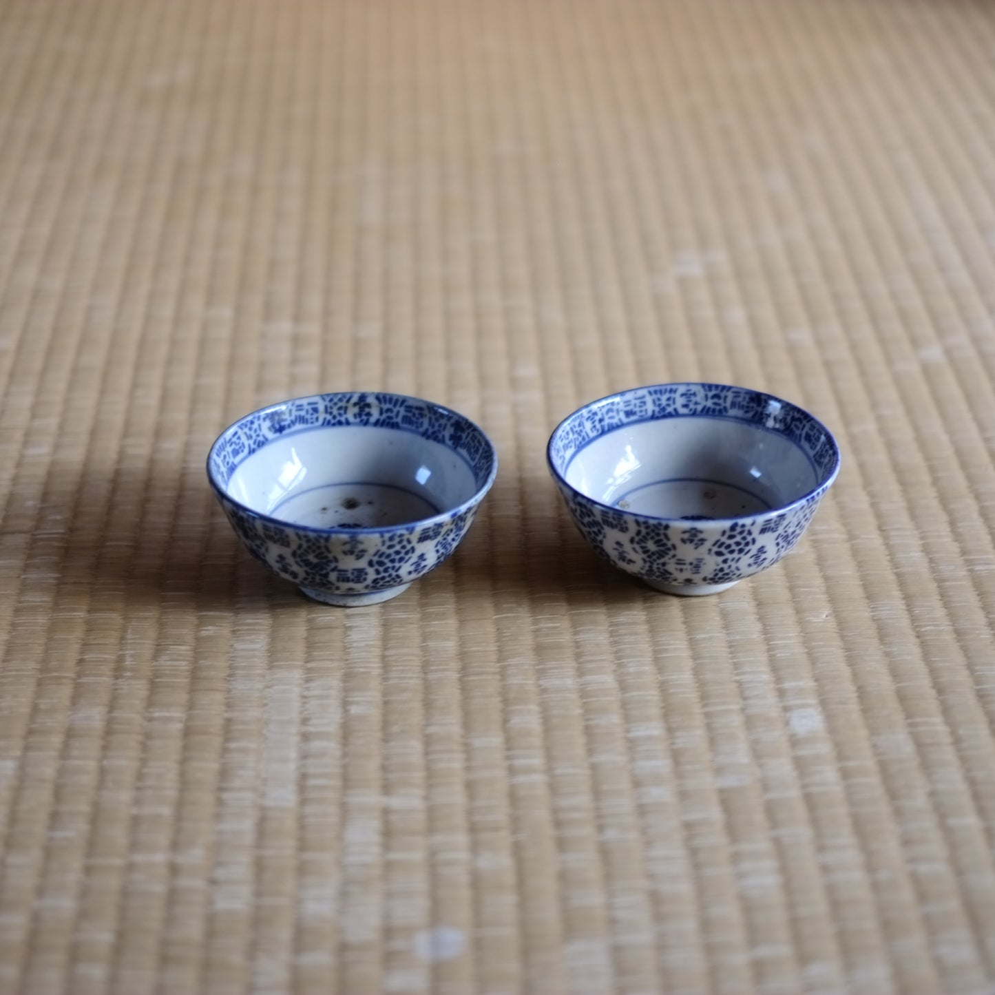 時代　寿福文紙摺印判染付　茶碗(明治時代19世紀末)