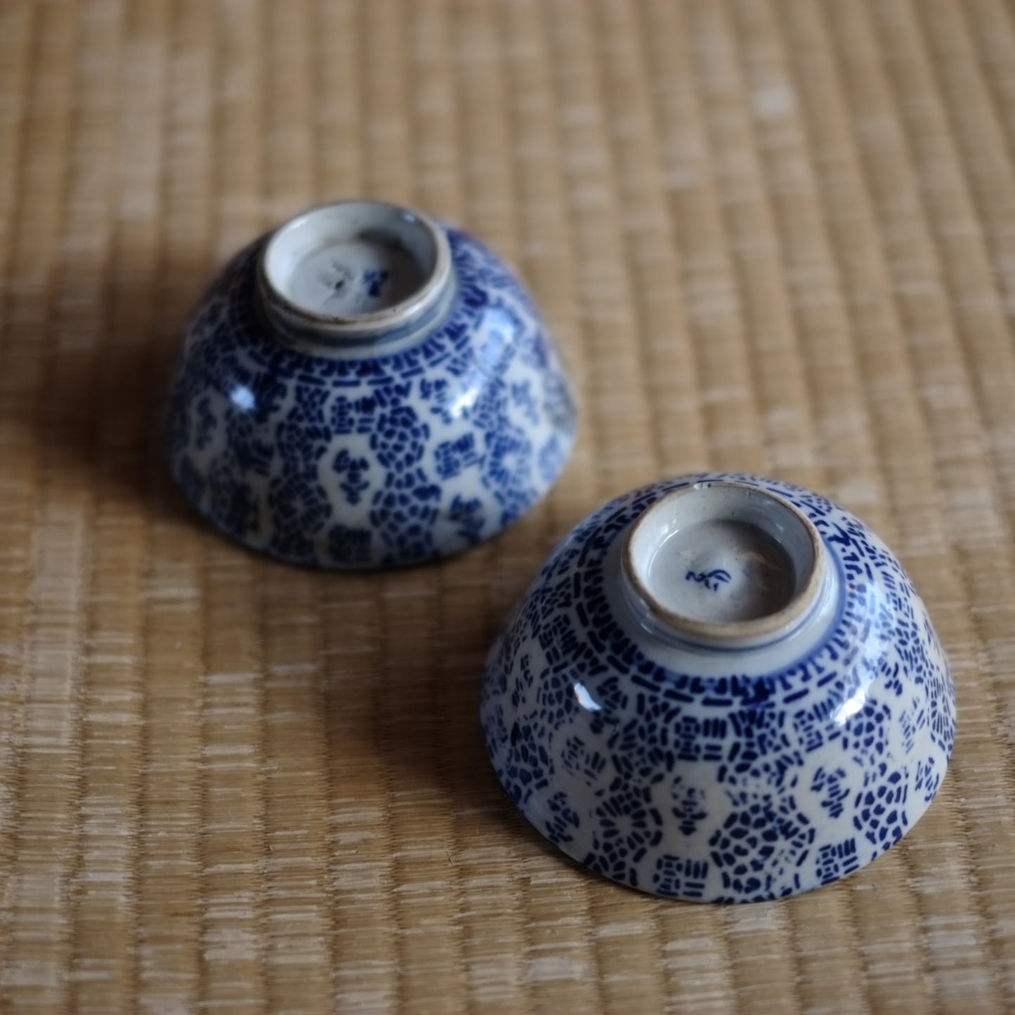 時代　寿福文紙摺印判染付　茶碗(明治時代19世紀末)