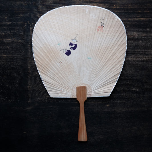 　時代　縁銀茄子図　団扇   (大正〜昭和）