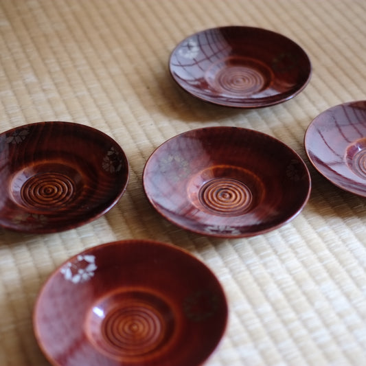 時代　蒔絵春慶塗　茶托　5客揃