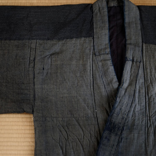 時代 縞木綿 綿入半纏 着物 (明治-昭和初期)