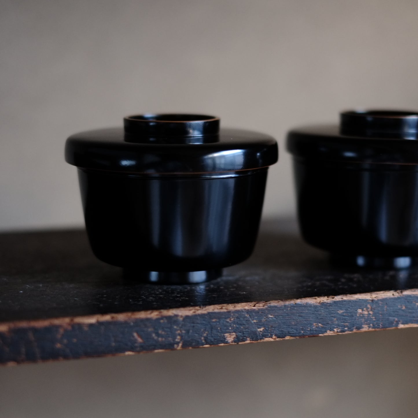 未使用保管品　時代　輪島塗黒漆布着壺椀　(明治-大正期)