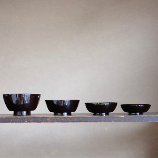 時代 飴色黒漆塗 四つ椀 (19世紀)