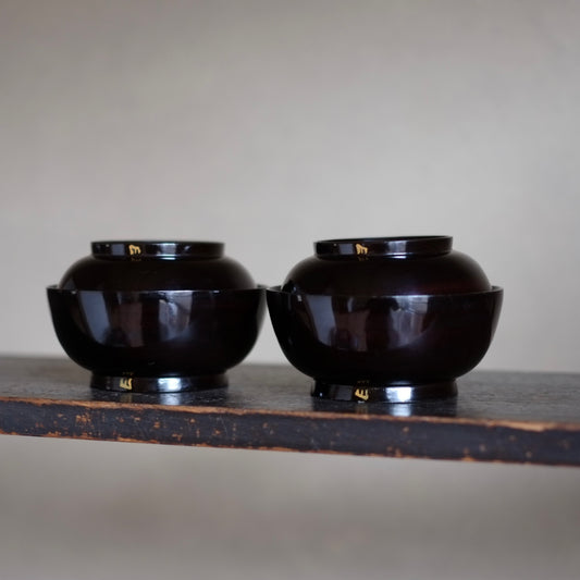 時代 布着黒漆塗蓋付菓子椀 (江戸時代)