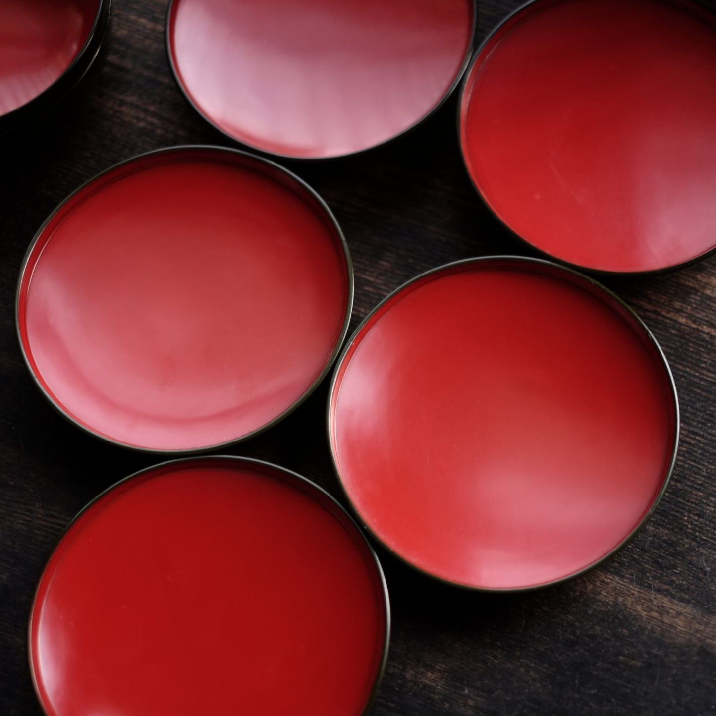 青漆内朱塗　布着蓋付平椀　5客セット　(明治初期)