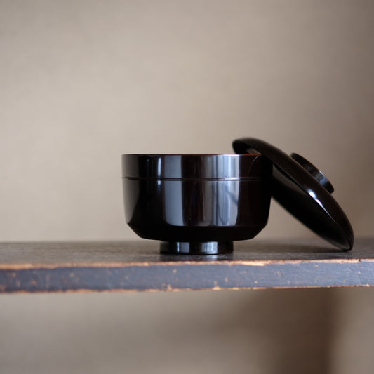 時代 真塗面取黒漆蓋付壺椀(19世紀)