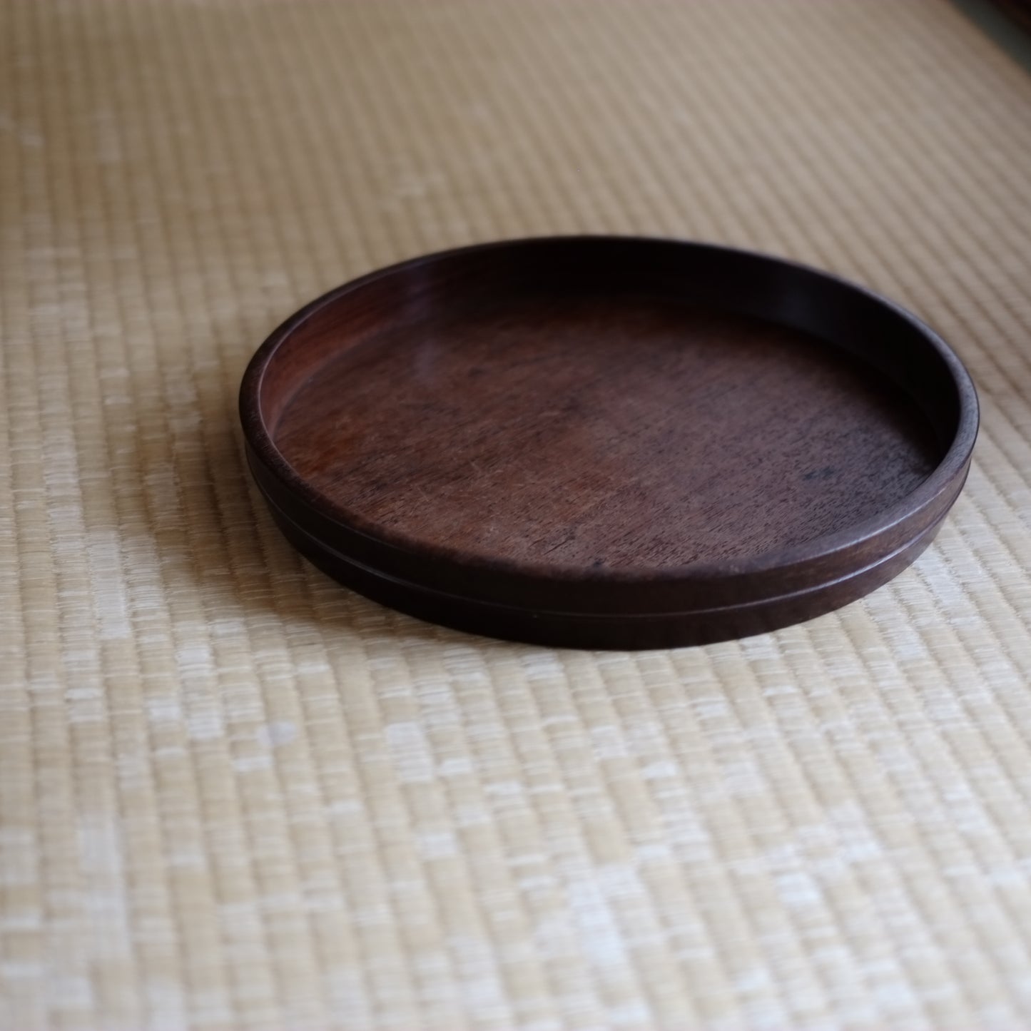 時代　胴紐木地丸盆