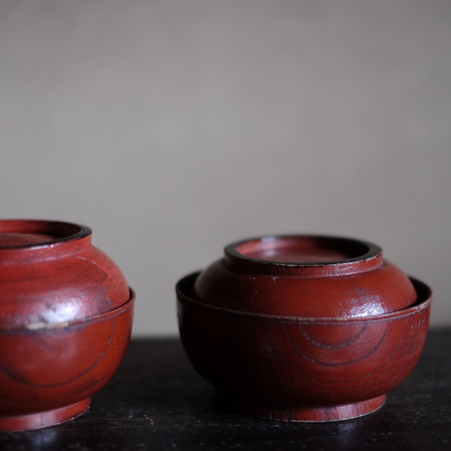 時代　吉野地方　目弾き塗　蓋付菓子椀　三客セット (江戸後期-明治初期)