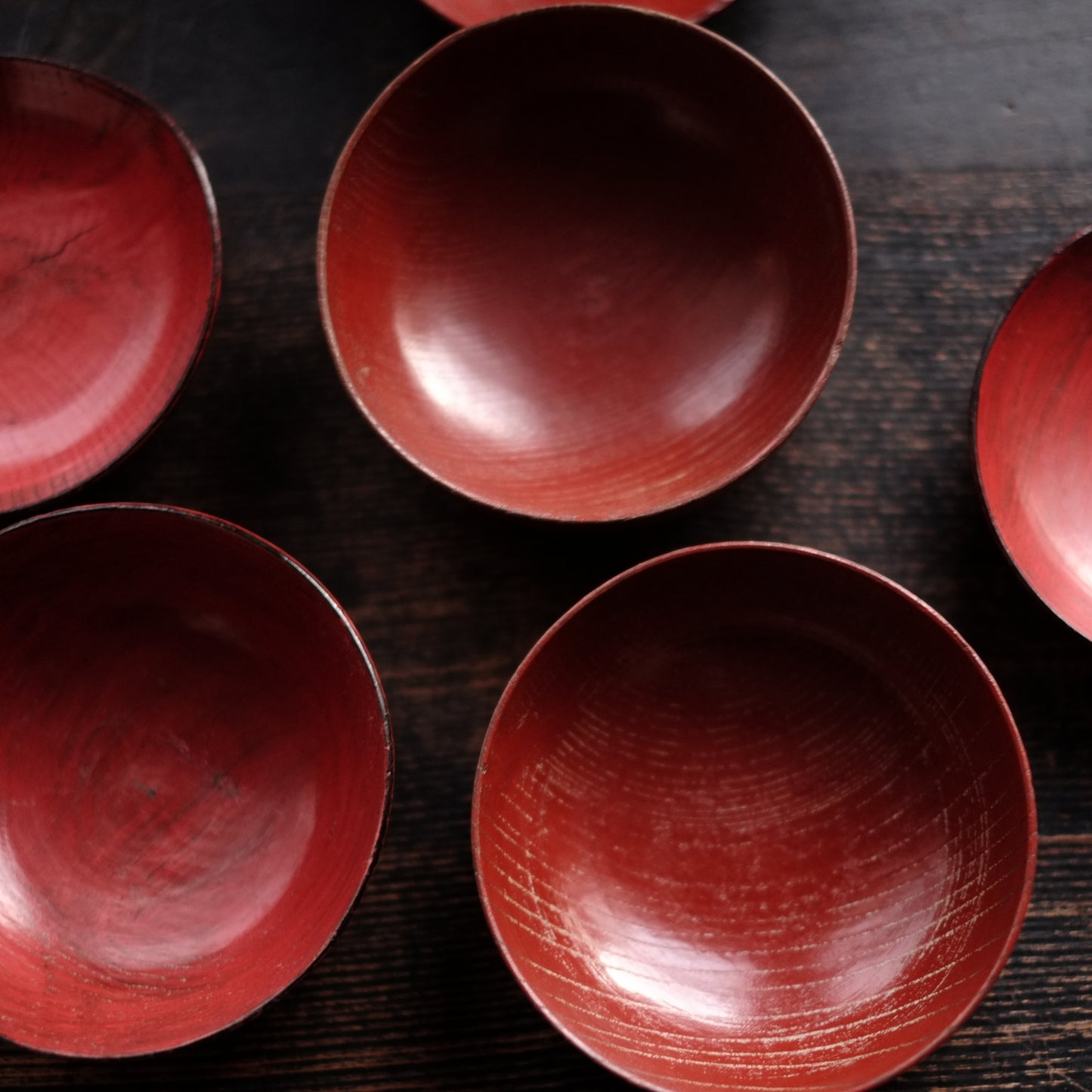 時代　吉野地方　目弾き塗　蓋付菓子椀　三客セット (江戸後期-明治初期)