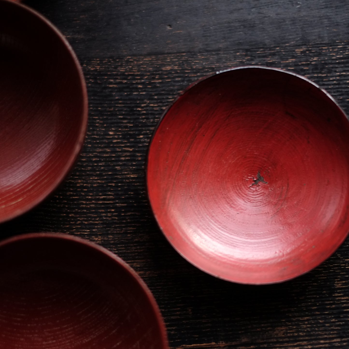 時代　吉野地方　目弾き塗　蓋付菓子椀　三客セット (江戸後期-明治初期)