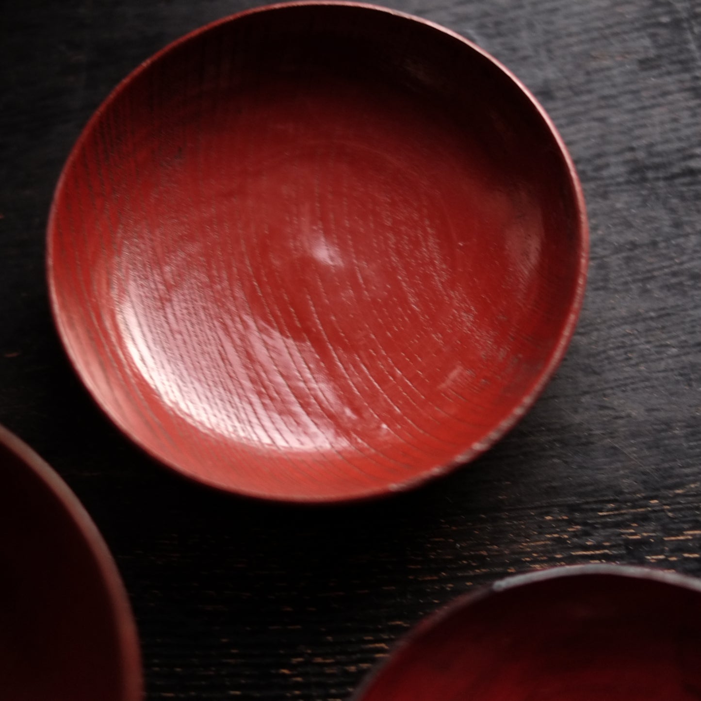 時代　吉野地方　目弾き塗　蓋付菓子椀　三客セット (江戸後期-明治初期)