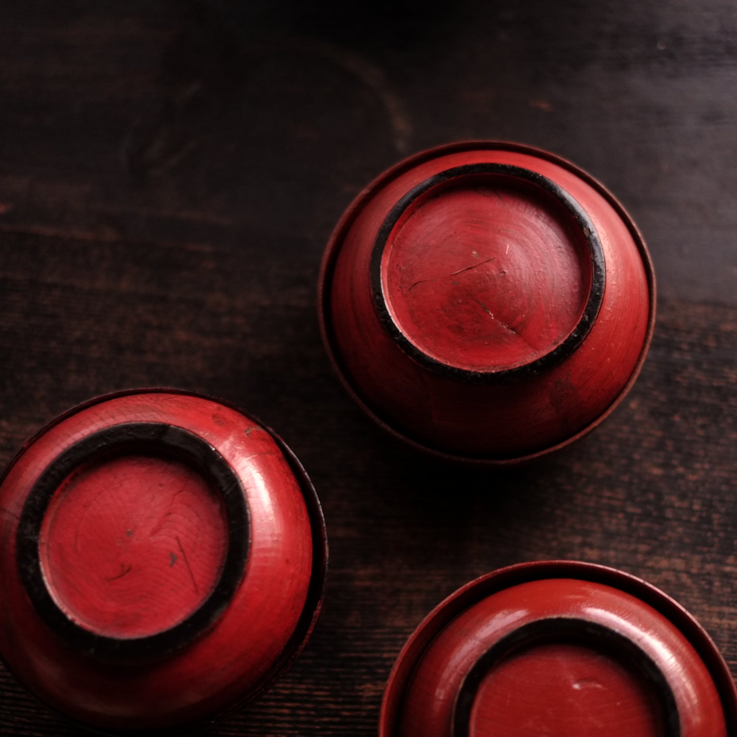 時代　吉野地方　目弾き塗　蓋付菓子椀　三客セット (江戸後期-明治初期)