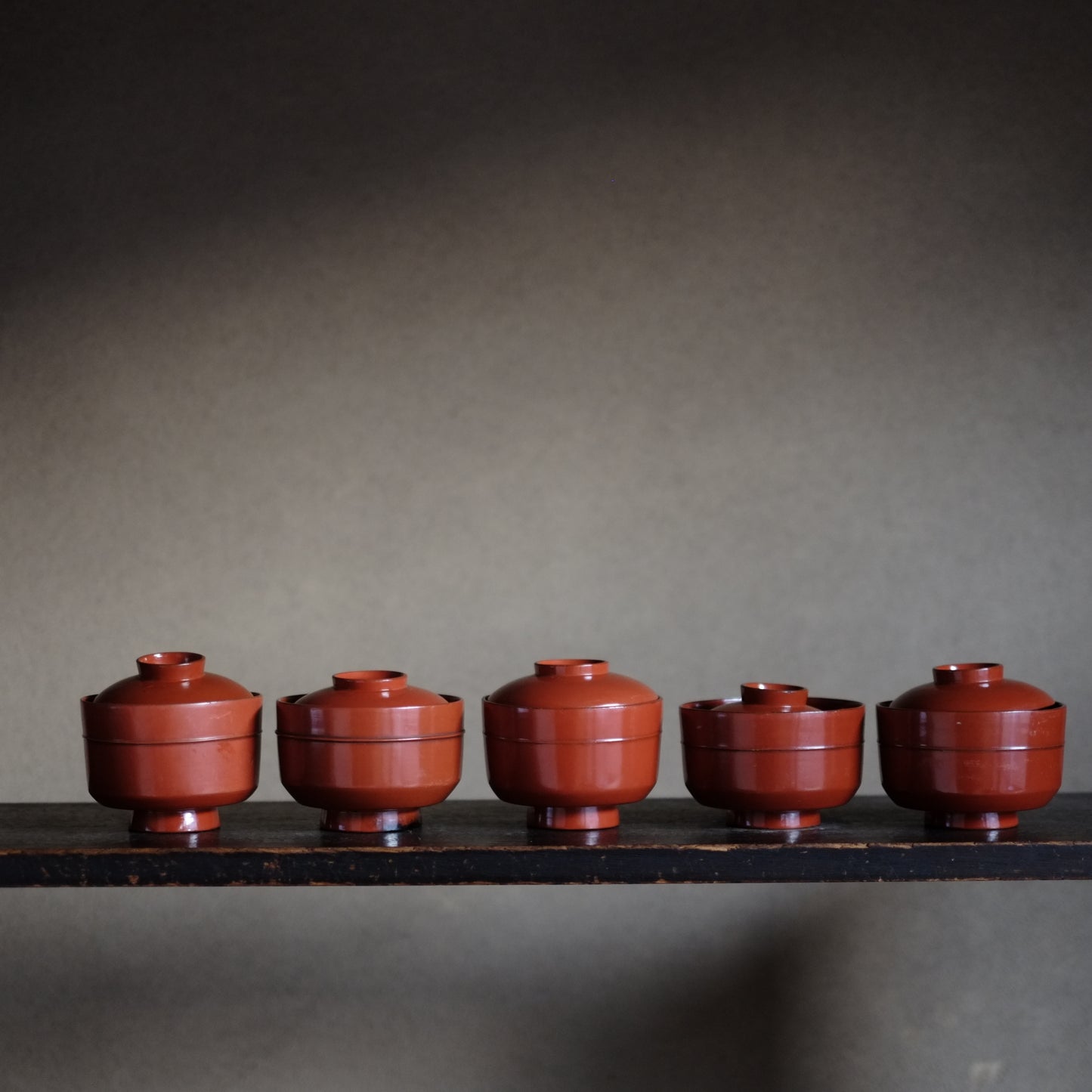 時代　吉野地方　根来蓋付壺椀　5客セット　A　(江戸時代)