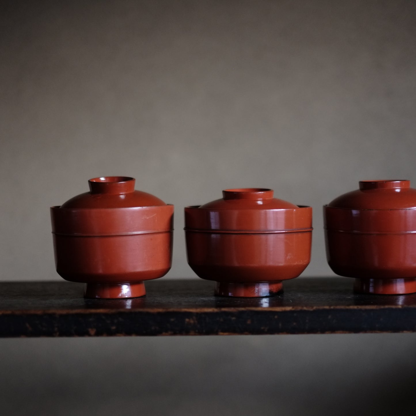 時代　吉野地方　根来蓋付壺椀　5客セット　A　(江戸時代)