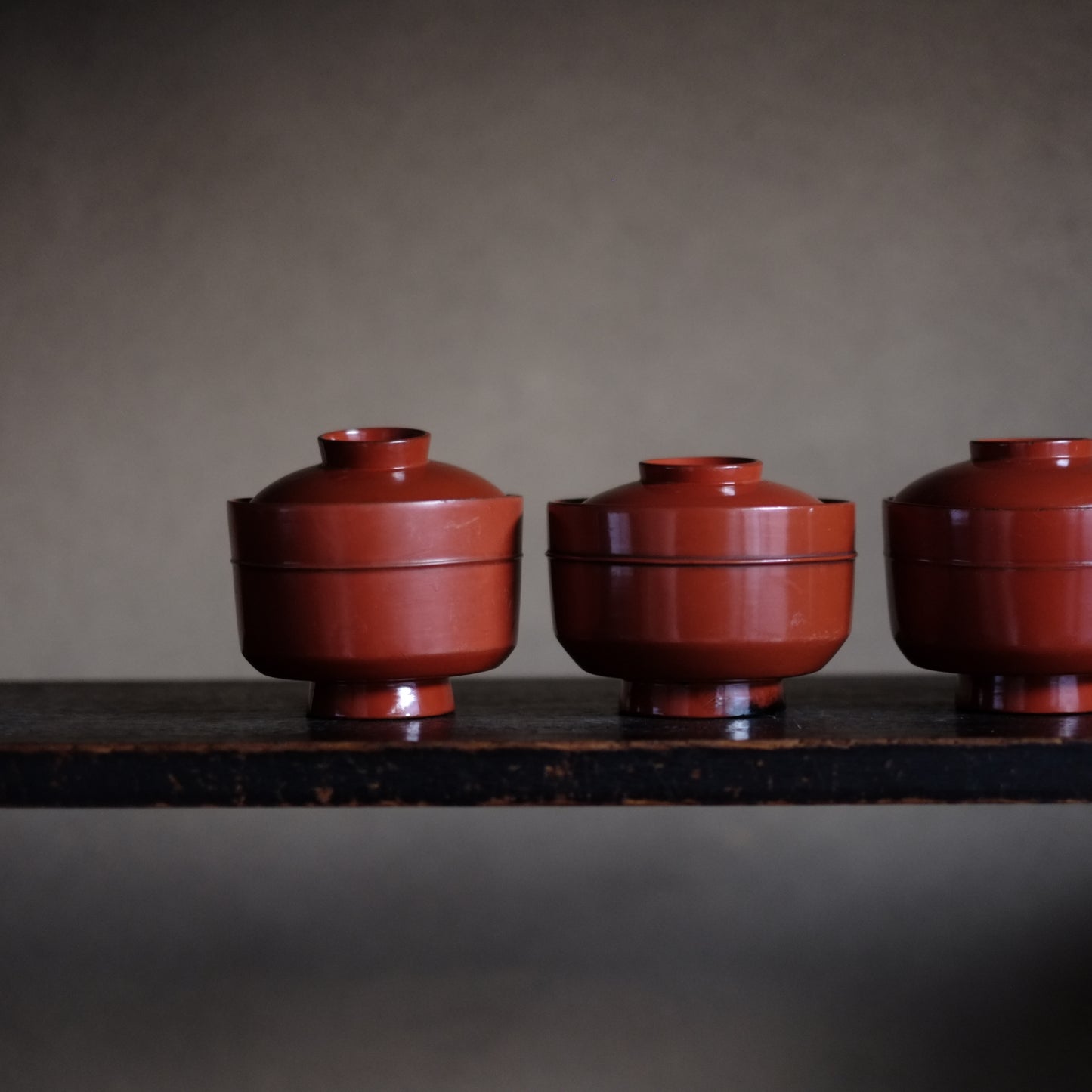 時代　吉野地方　根来蓋付壺椀　5客セット　A　(江戸時代)