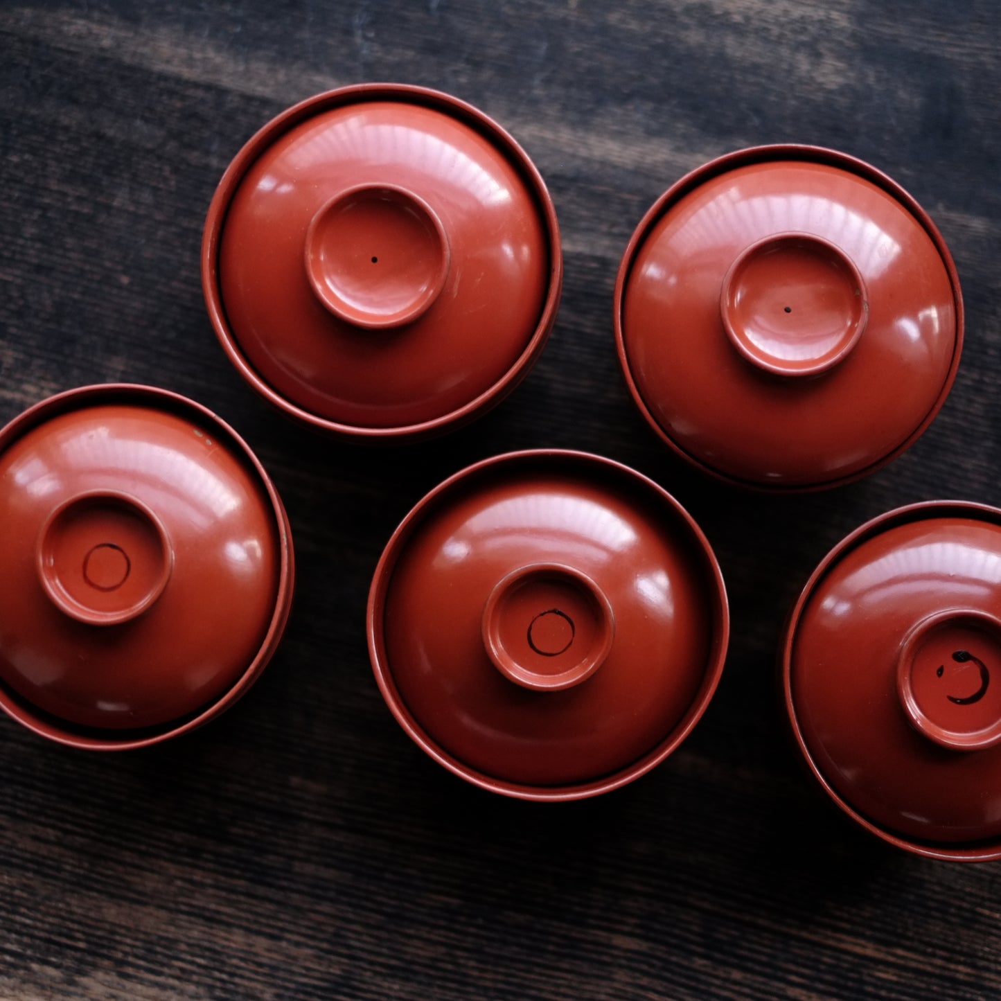 時代　吉野地方　根来蓋付壺椀　5客セット　A　(江戸時代)