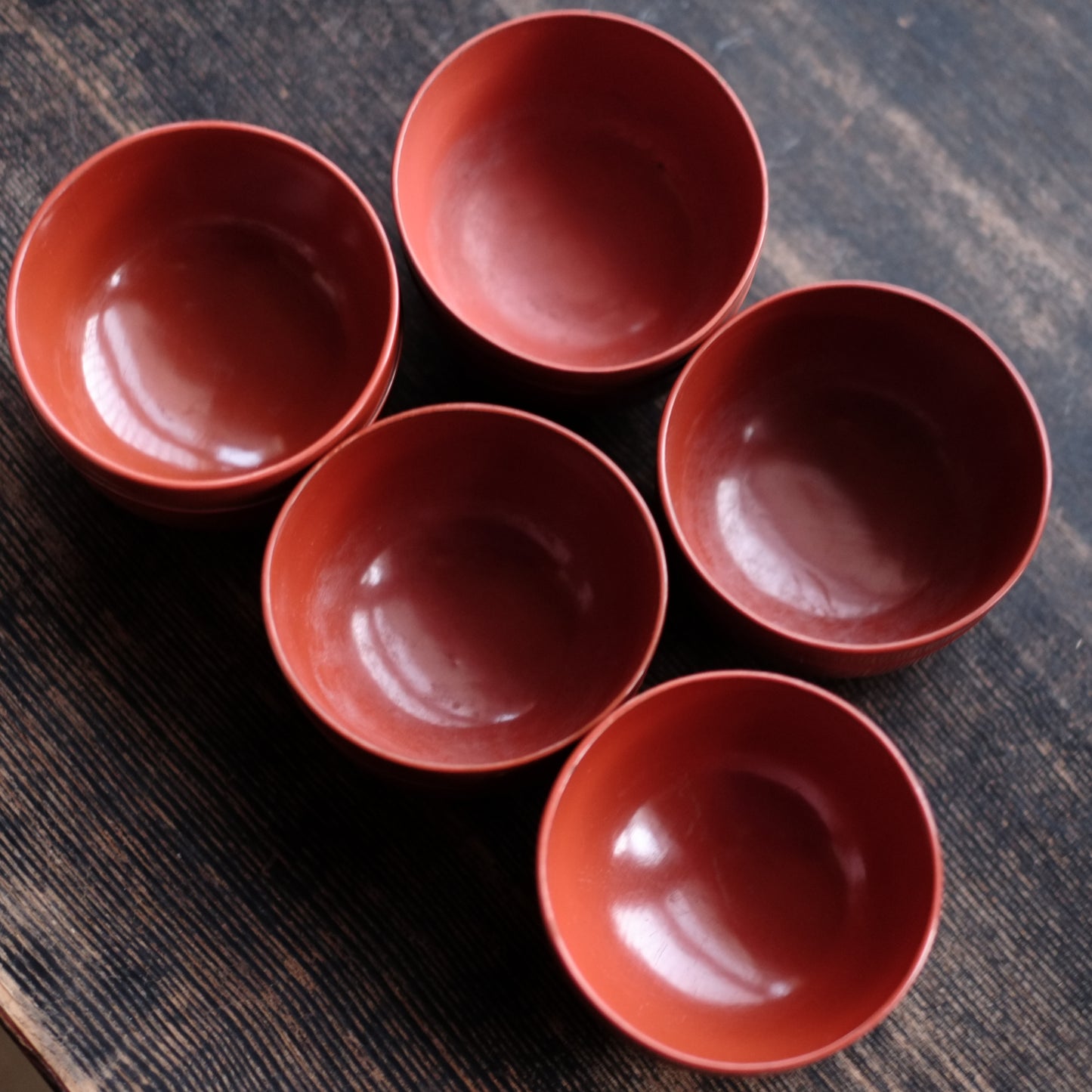 時代　吉野地方　根来蓋付壺椀　5客セット　A　(江戸時代)