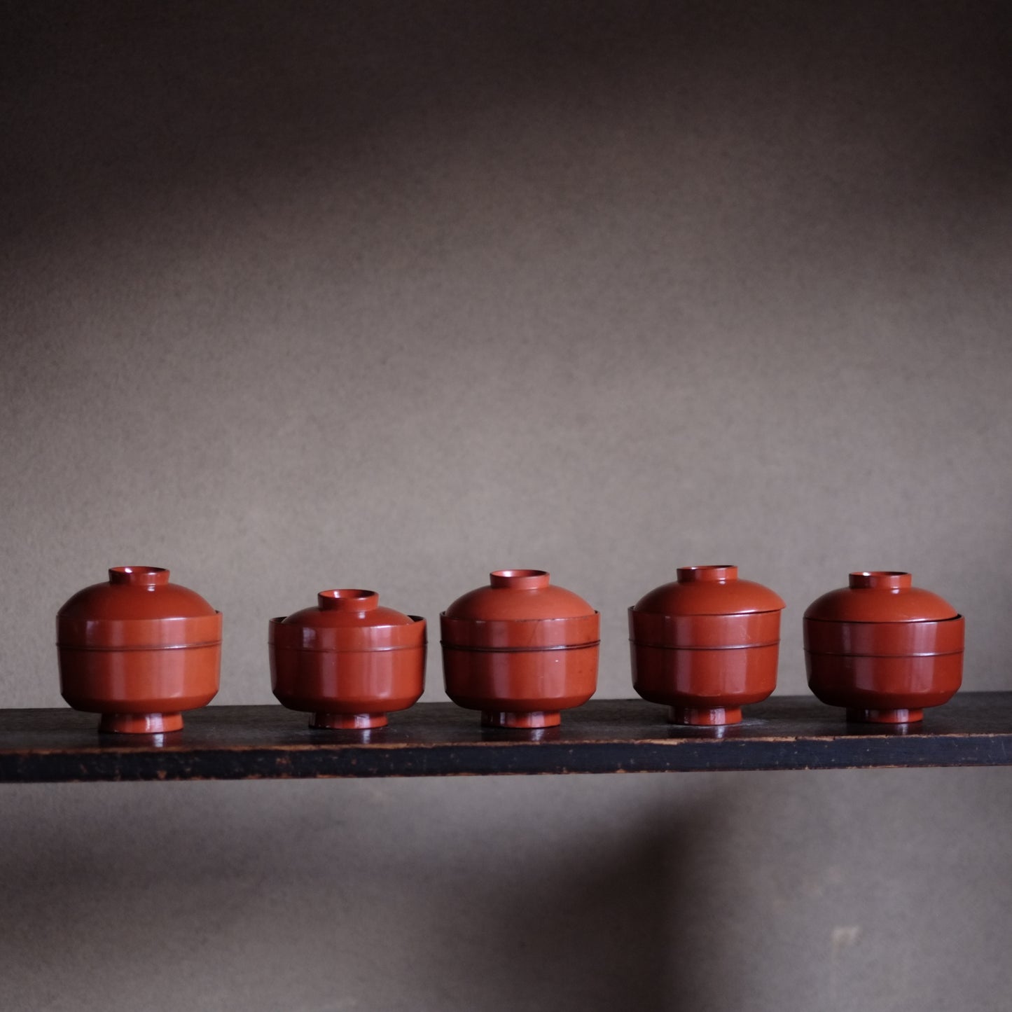 時代　吉野地方　根来蓋付壺椀　5客セット B　(江戸時代)