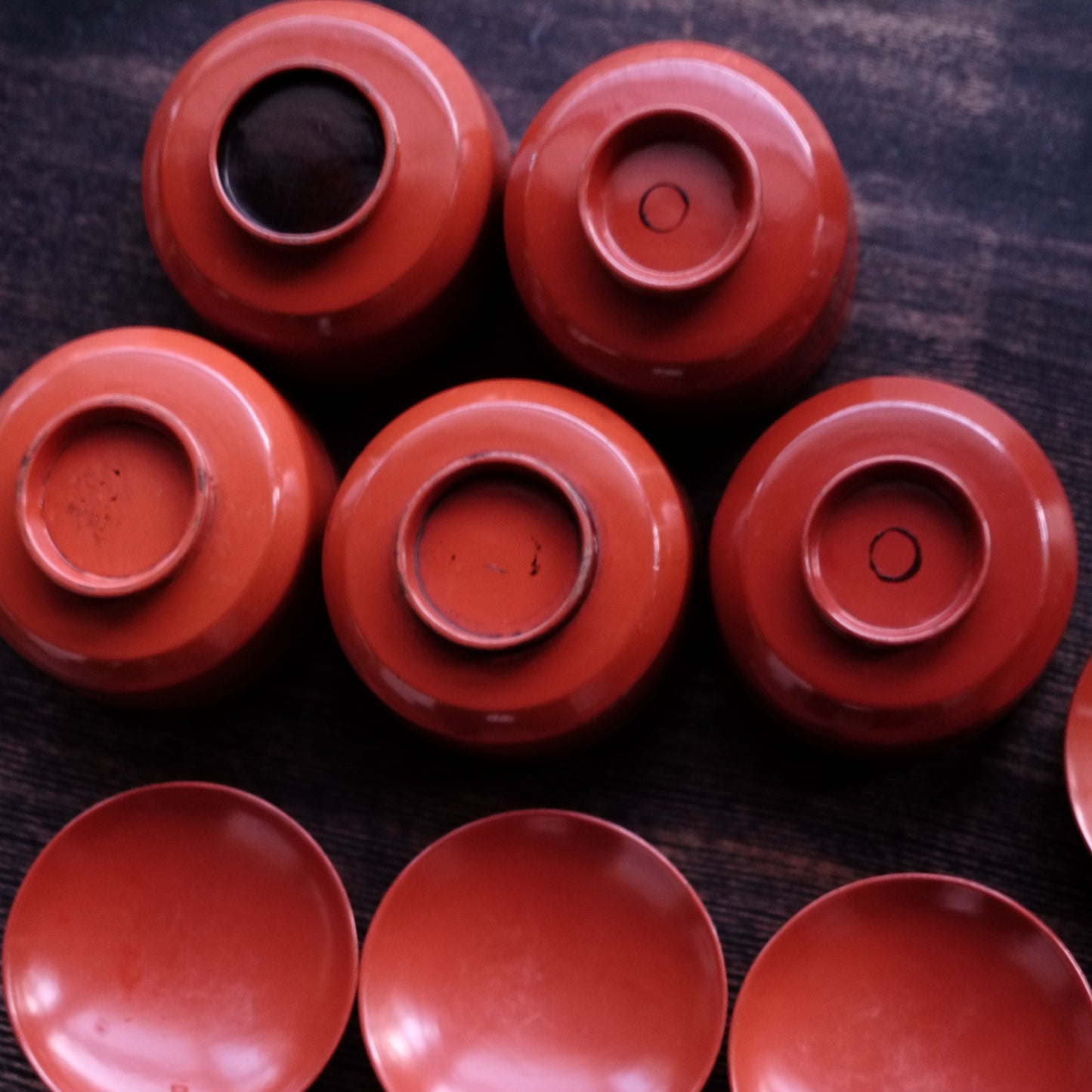 時代　吉野地方　根来蓋付壺椀　5客セット B　(江戸時代)