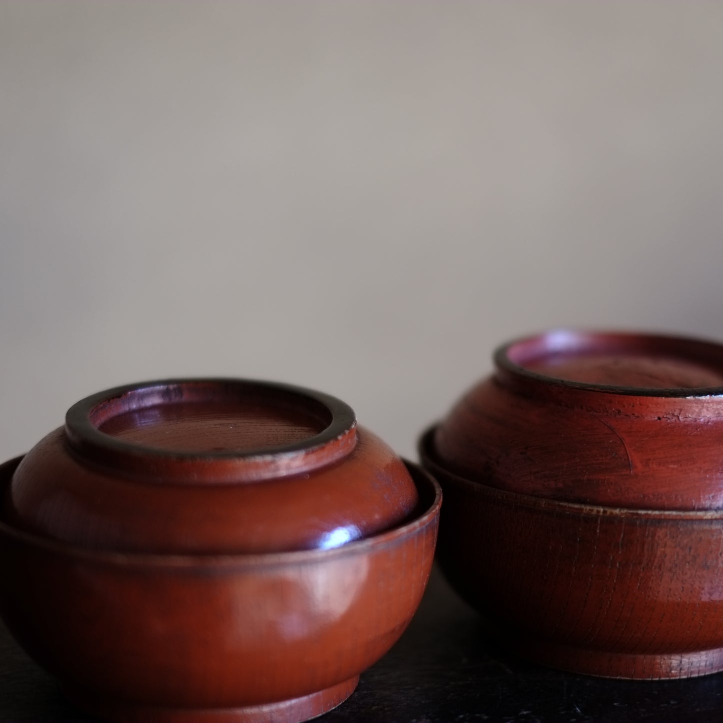 時代　吉野地方　目弾き塗　蓋付菓子椀　三客セット (江戸後期-明治初期)