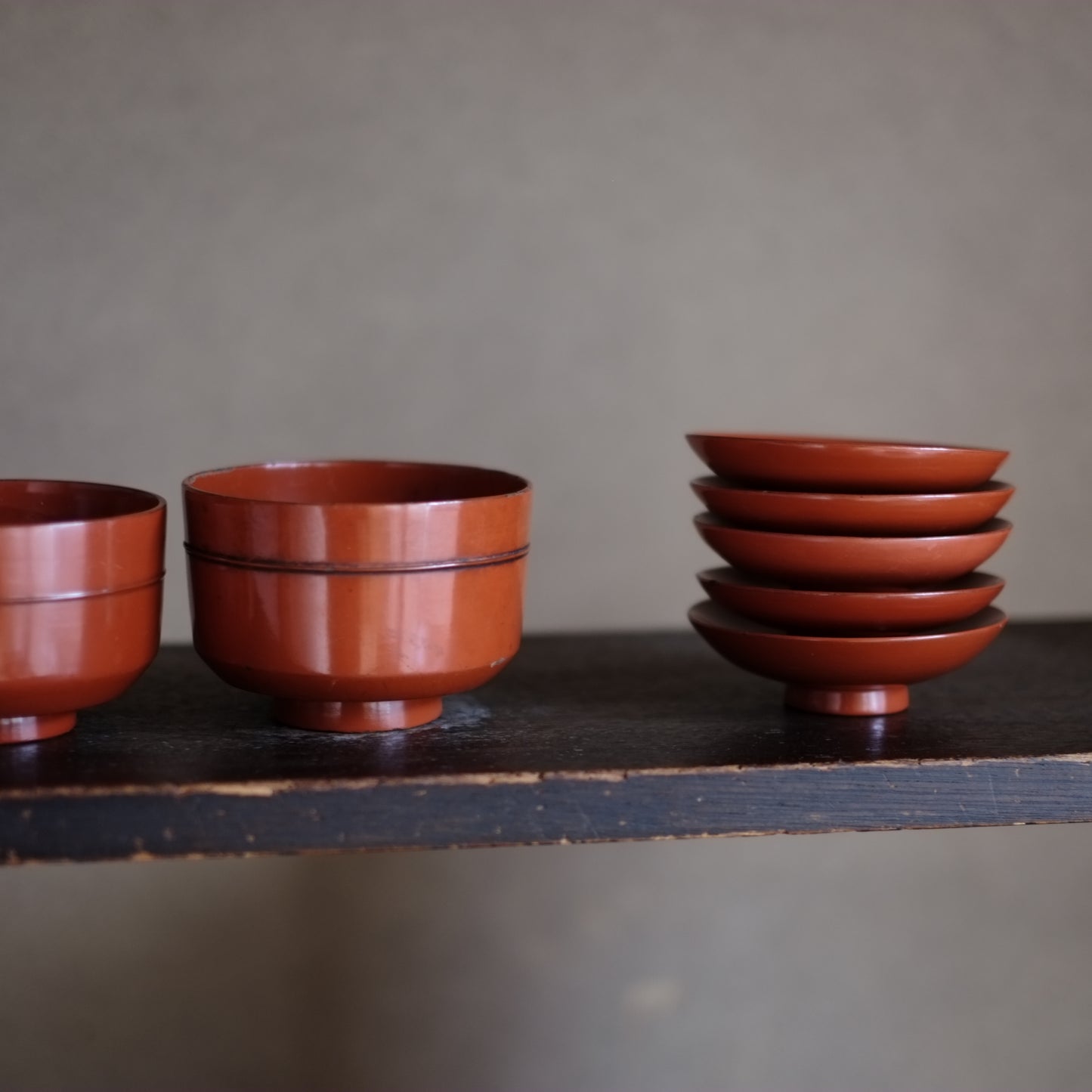 時代　吉野地方　根来蓋付壺椀　5客セット B　(江戸時代)