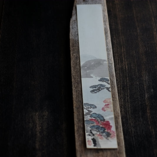 時代 紙本著色画 山水帆舟図短冊