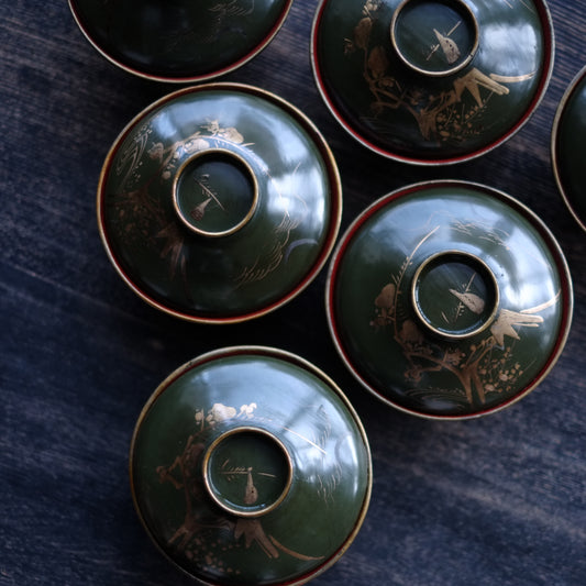 時代 鶯梅文蒔絵青漆吸物椀 (19世紀)