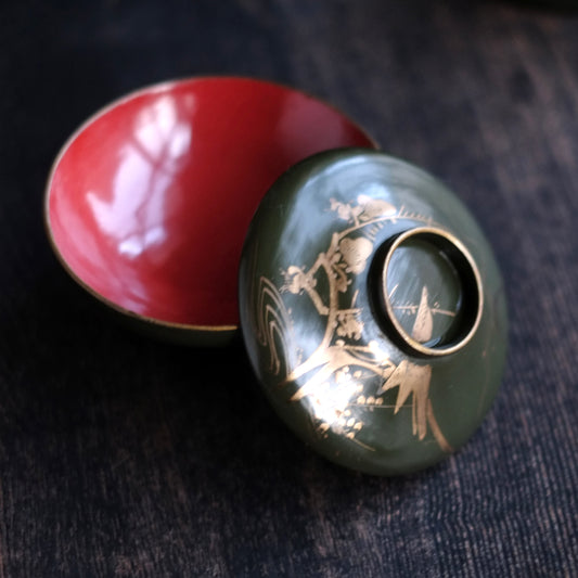 時代 鶯梅文蒔絵青漆吸物椀 (19世紀)