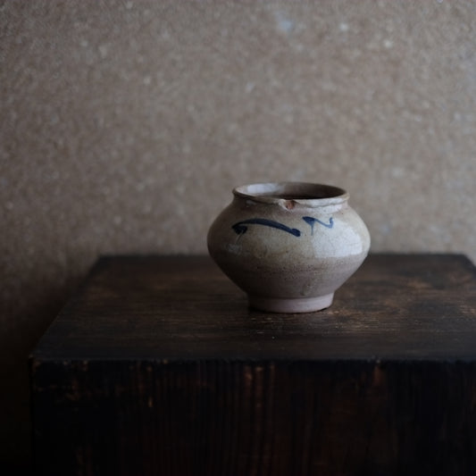 李朝白磁染付　塩笥壺・茶碗（李朝朝鮮時代)