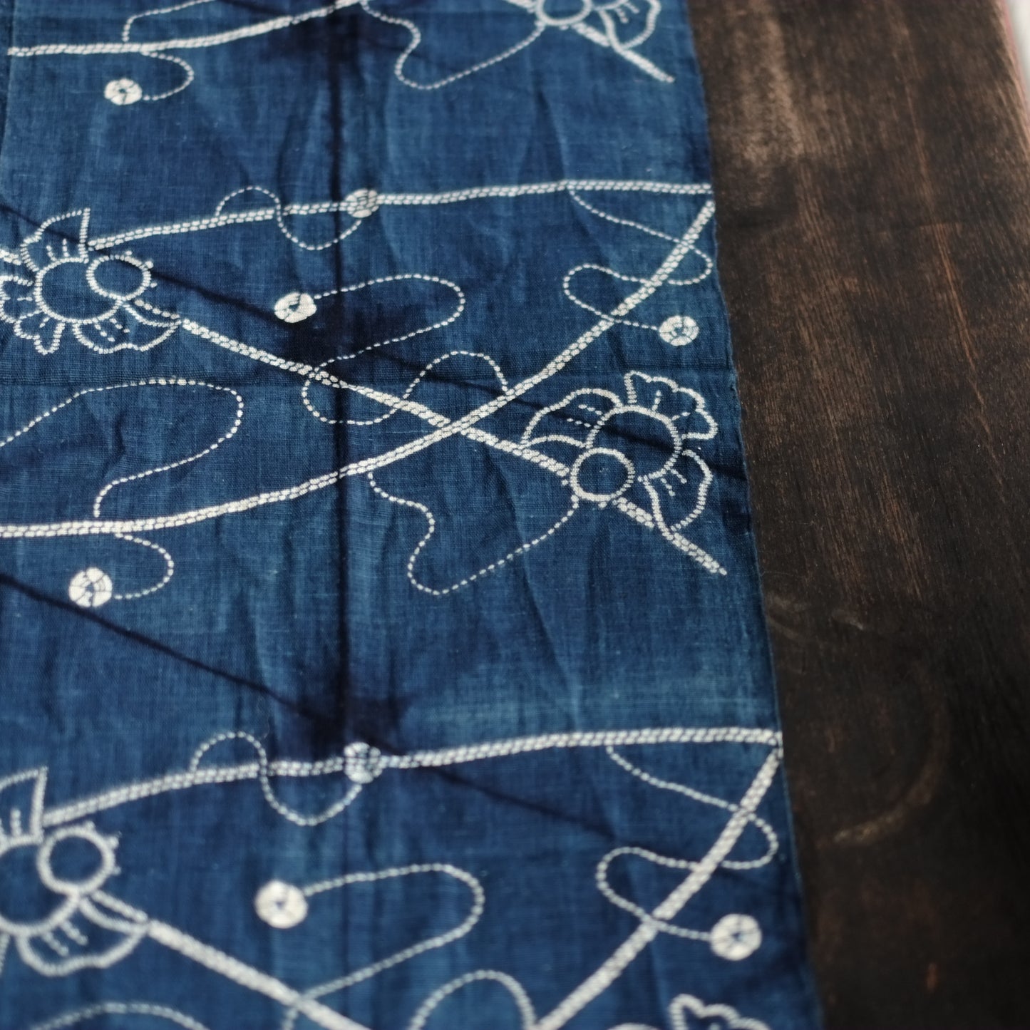 時代　福良雀藍染型染古布　(明治期頃）