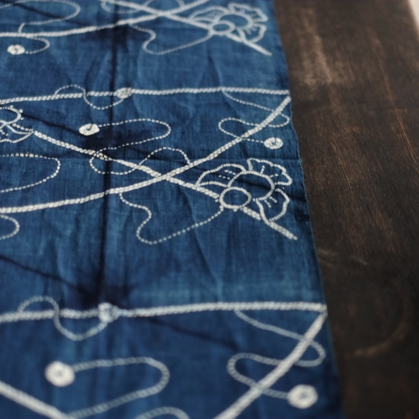 時代　福良雀藍染型染古布　(明治期頃）