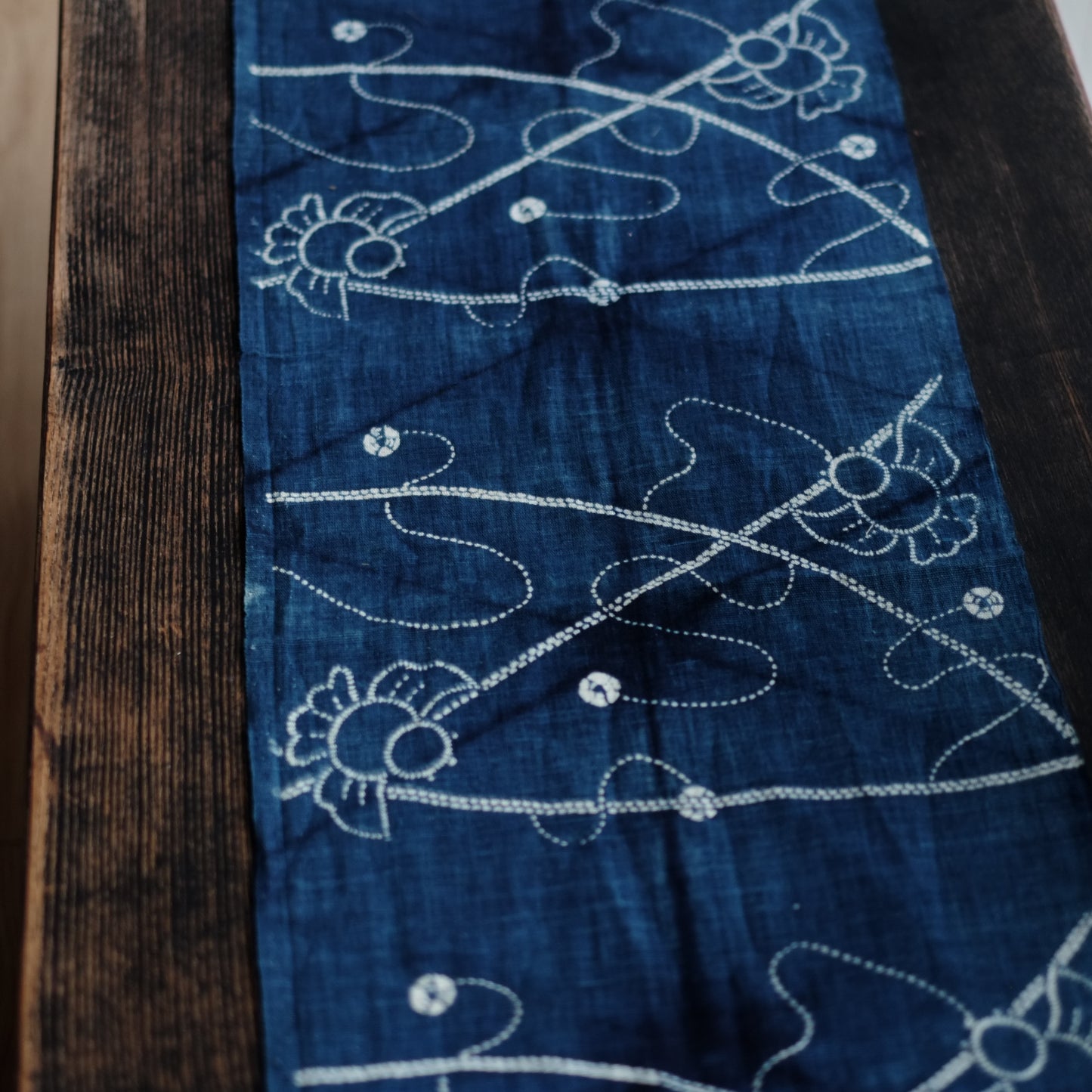 時代　福良雀藍染型染古布　(明治期頃）