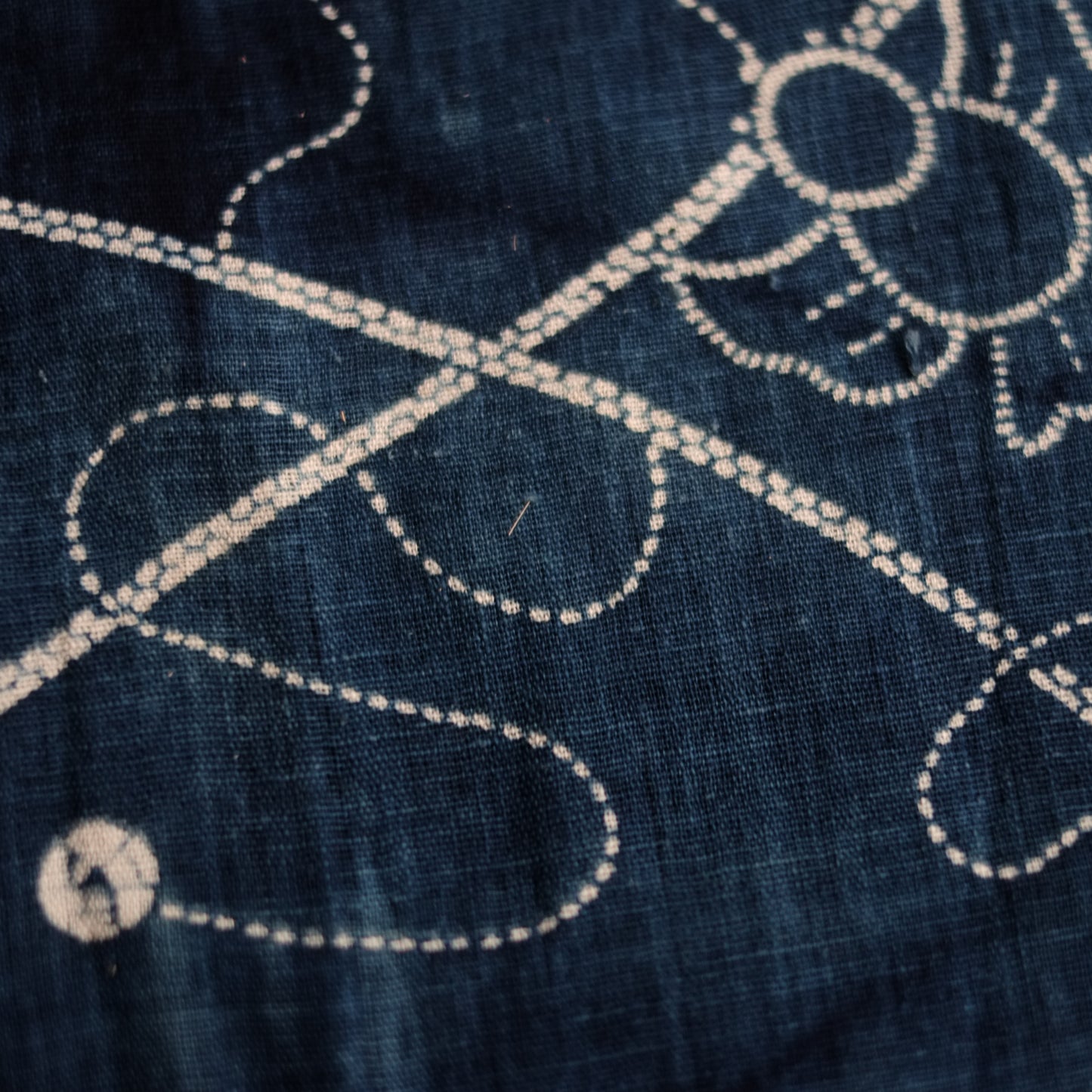 時代　福良雀藍染型染古布　(明治期頃）