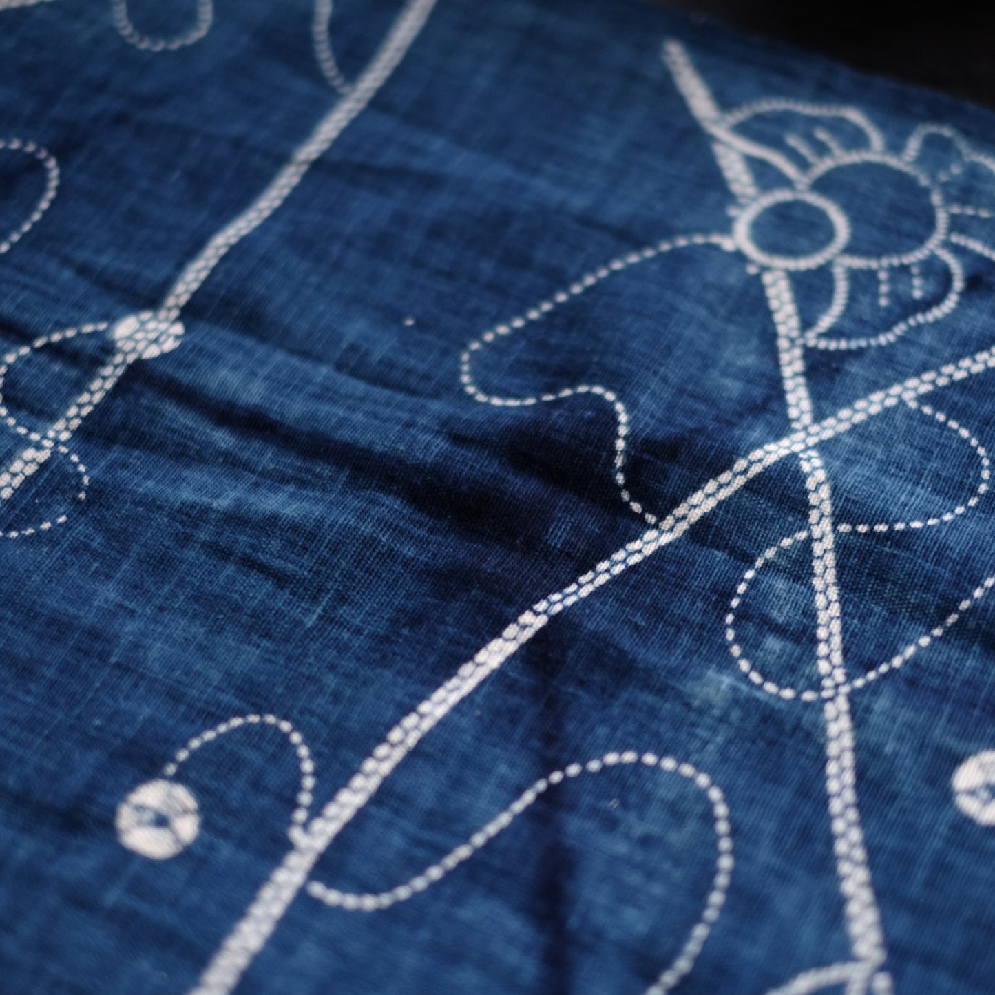 時代　福良雀藍染型染古布　(明治期頃）