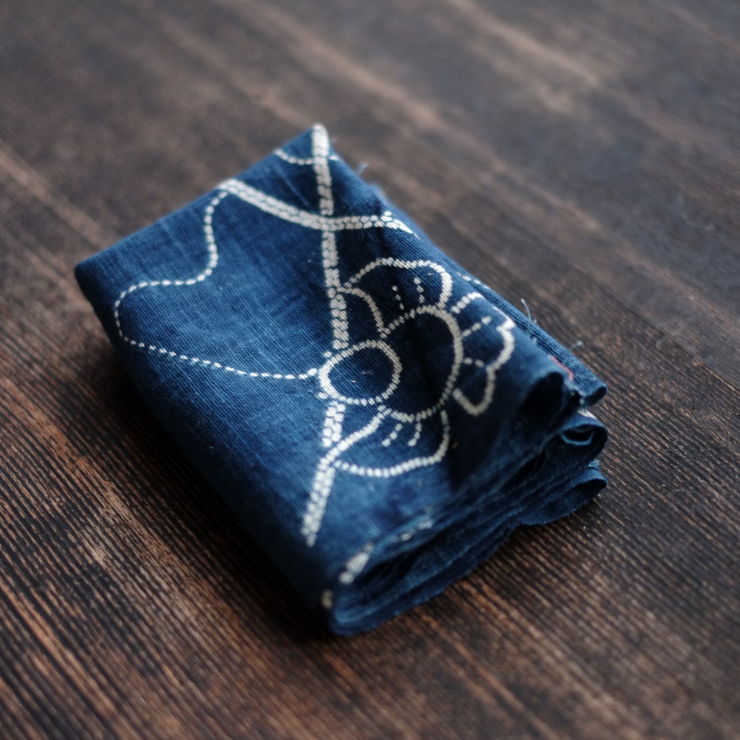 時代　福良雀藍染型染古布　(明治期頃）