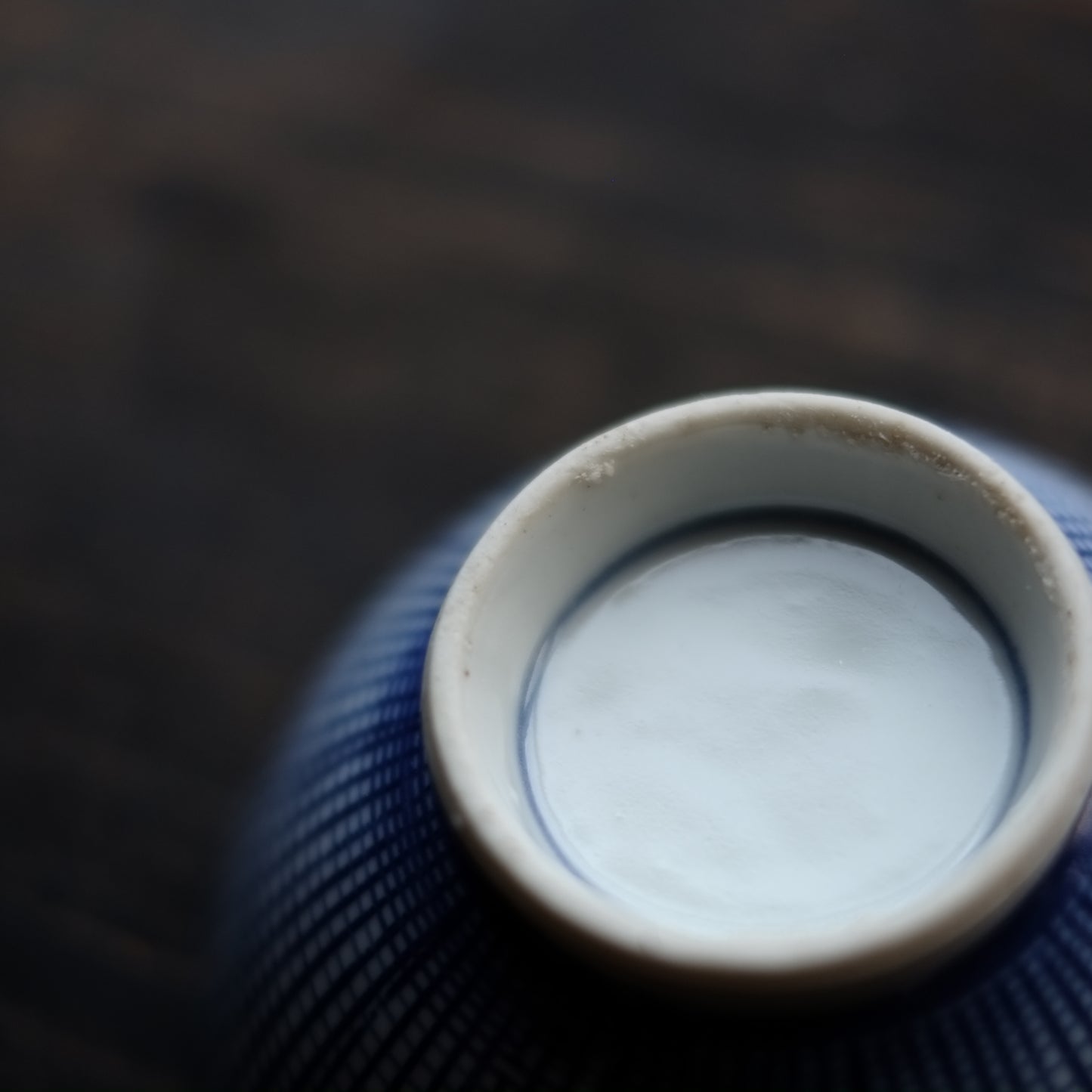 時代　格子文染付茶碗
